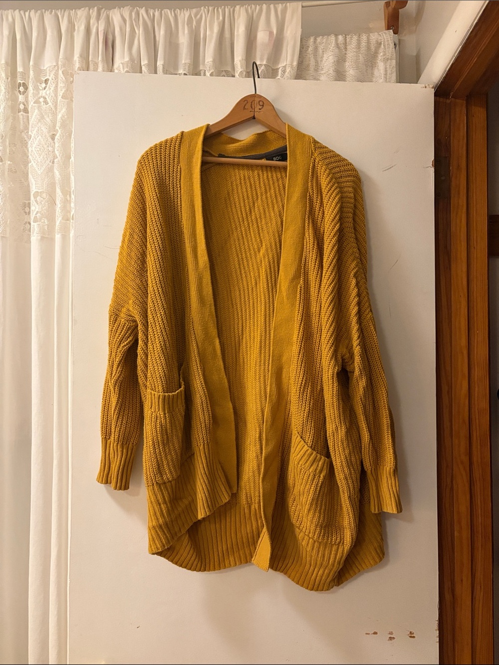 BDG Golden Yellow Open-Front Ribbed Cardigan